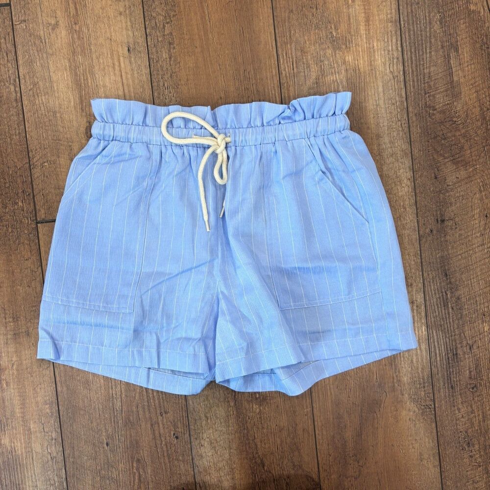 NWT Greylin Collection Dan Pinstriped Paperbag Shorts Blue White Tie Front Small